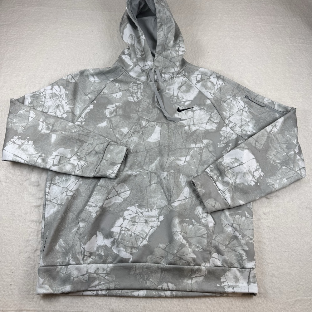 Nike Hoodie Mens Size L Gray Therma-Fit Abstract Print Fleece Pullover Athletic